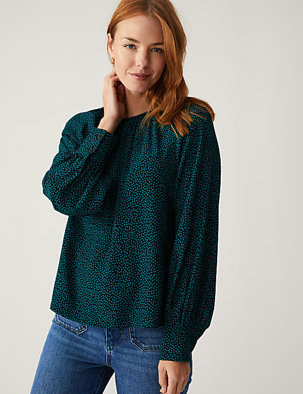Printed Round Neck Long Sleeve Top
