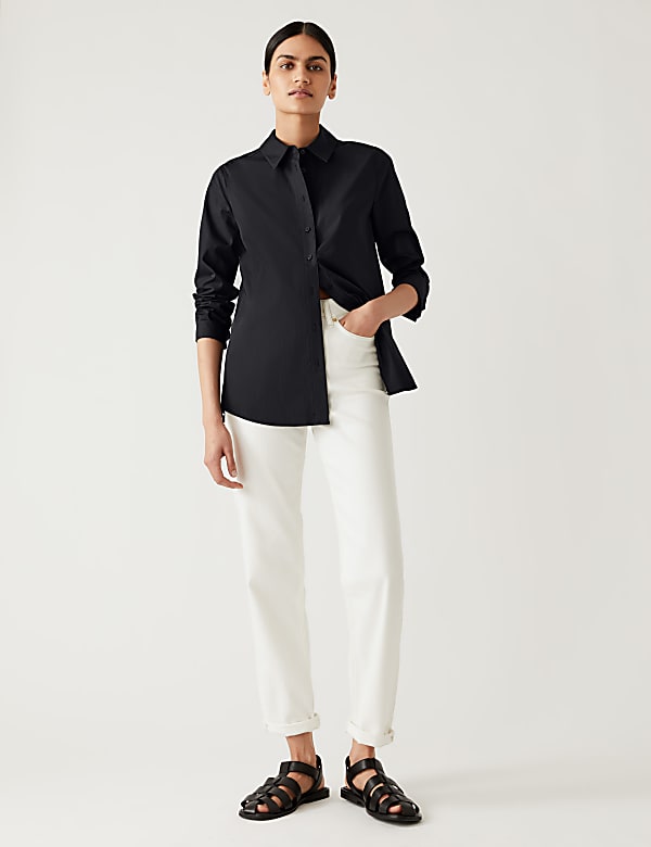 Pure Cotton Broderie Collared Shirt