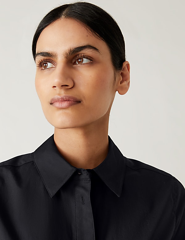 Pure Cotton Broderie Collared Shirt