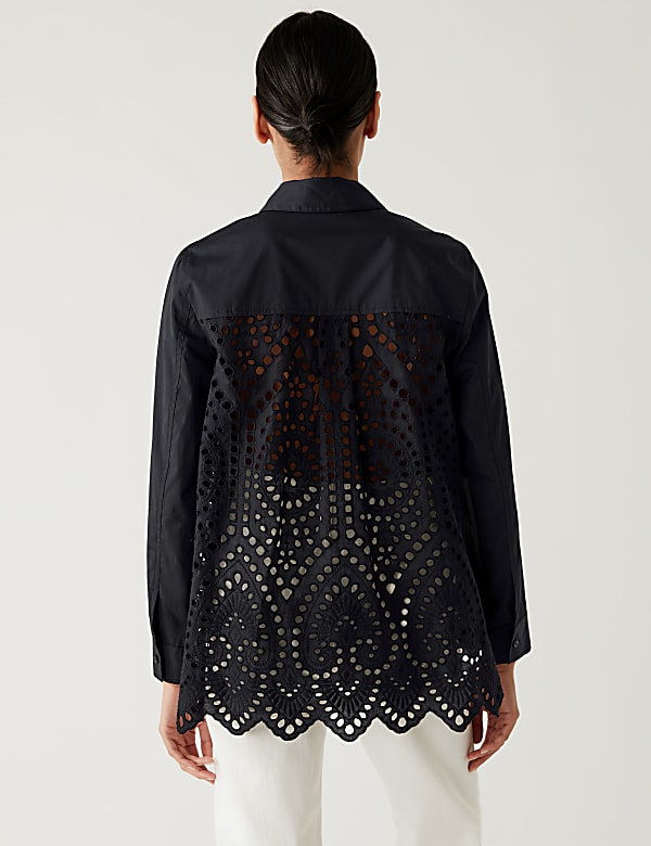 Pure Cotton Broderie Collared Shirt