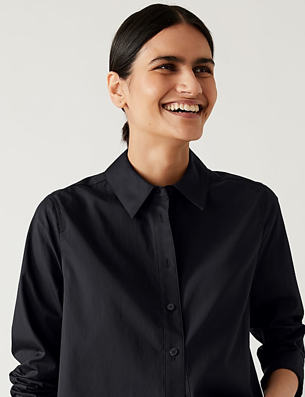 Pure Cotton Broderie Collared Shirt