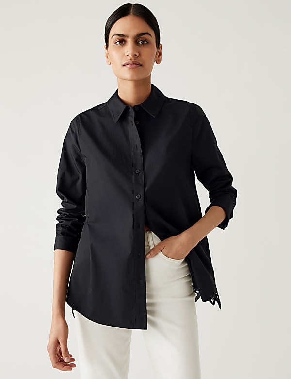 Pure Cotton Broderie Collared Shirt