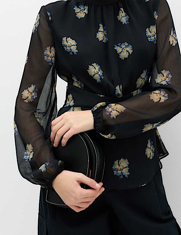 Floral High Neck Button Detail Top - ID