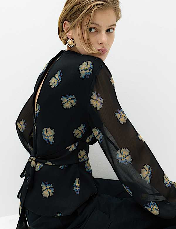 Floral High Neck Button Detail Top - ID