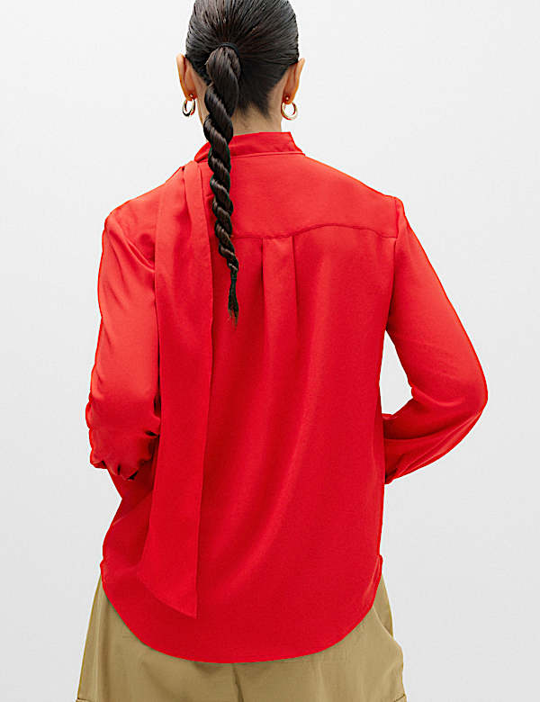 Draped Scarf Neck Button Through Shirt - NZ