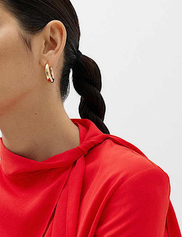 Draped Scarf Neck Button Through Shirt - NZ