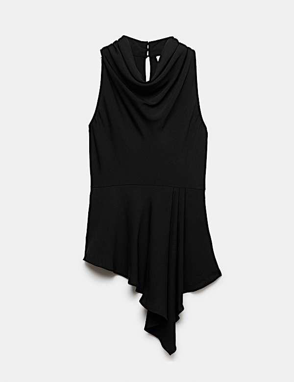 Cowl Neck Tie Back Asymmetric Top - AU