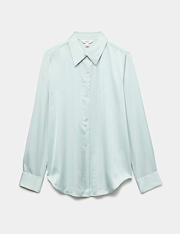 Chemise en satin boutonn&eacute;e &agrave; encolure - CH