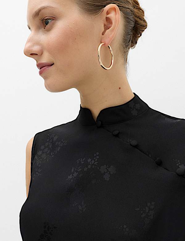 Satin Jacquard High Neck Mandarin Detail Top - MV