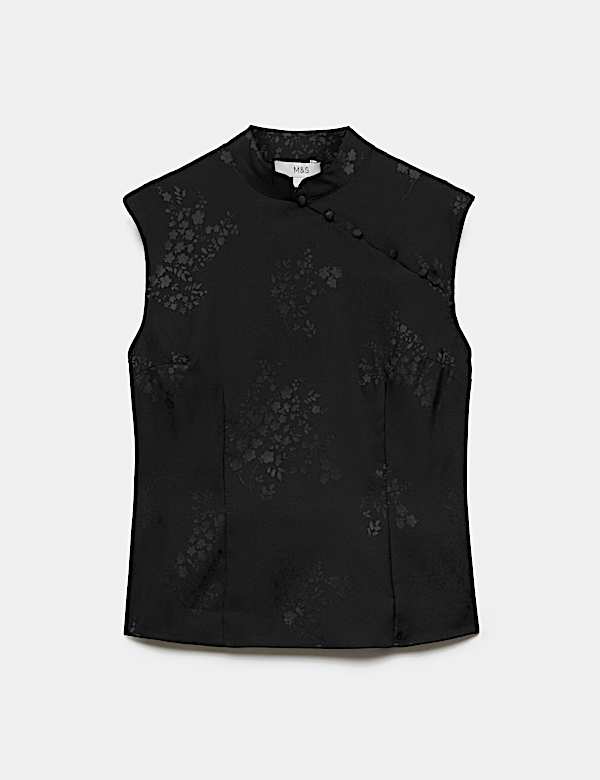 Satin Jacquard High Neck Mandarin Detail Top - MV