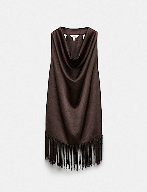 Satin Cowl Neck Fringe Detail Cami Top - JO