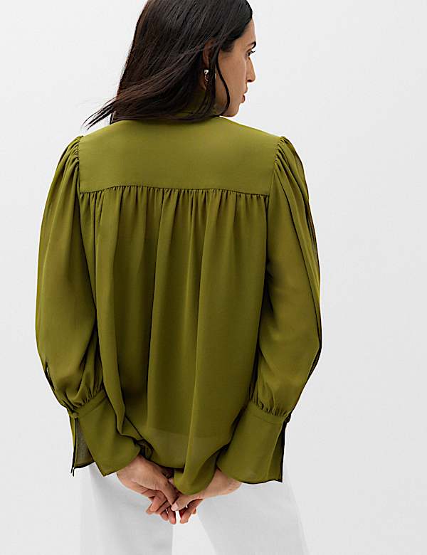 Sheer Tie Neck Bow Blouse - BN