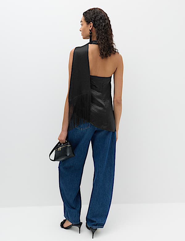 Satin Halter Neck Scarf Detail Top - JO