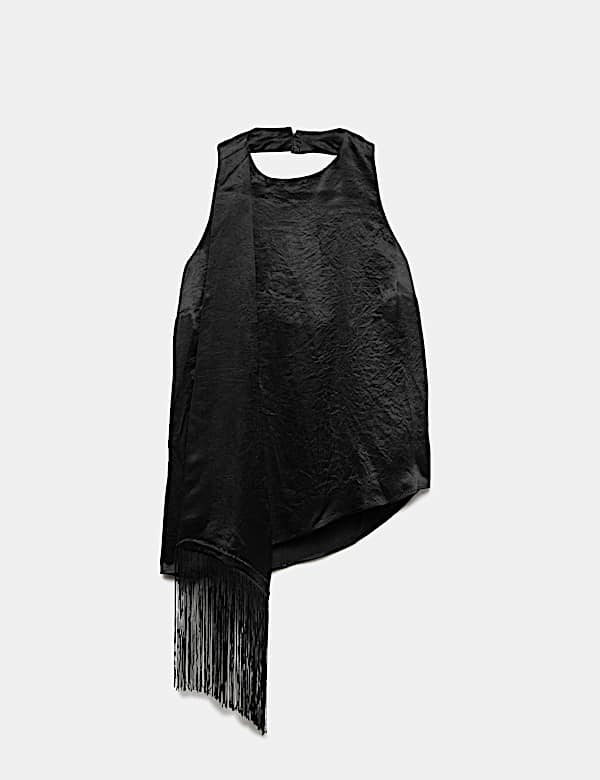 Satin Halter Neck Scarf Detail Top - JO