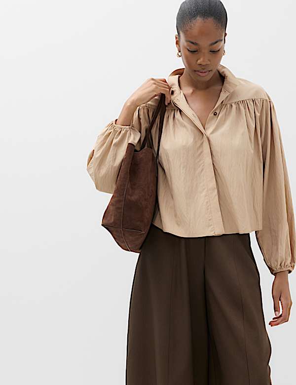 Funnel Neck Gathered Shirt - NZ