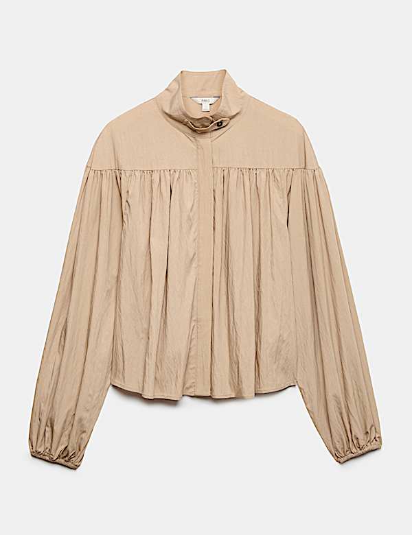 Funnel Neck Gathered Shirt - NZ