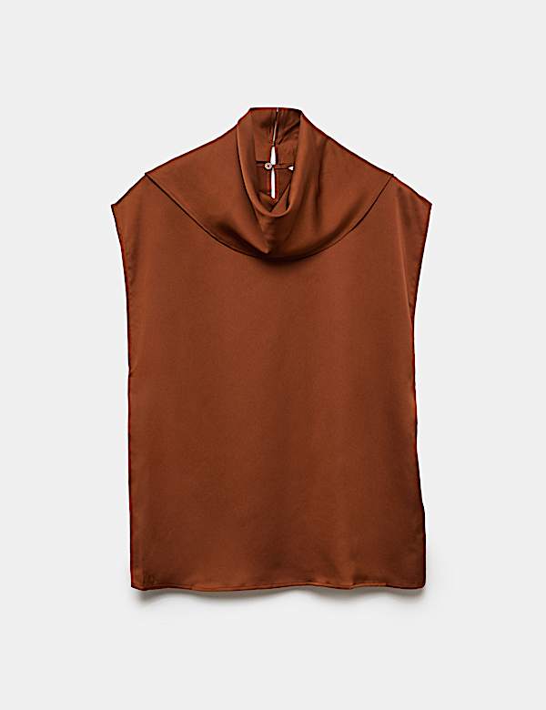 Satin High Neck Scarf Detail Top - BN