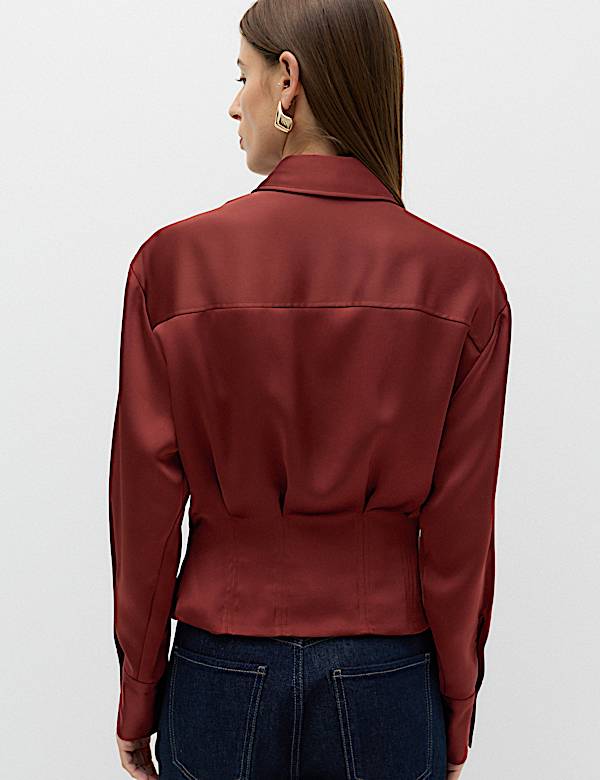Satin Collared Button Through Waisted Shirt - CH