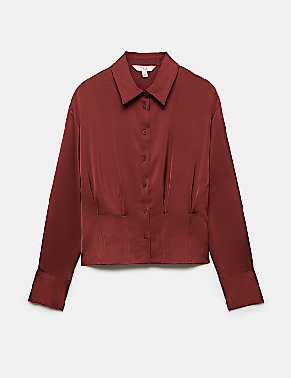 Satin Collared Button Through Waisted Shirt - RO