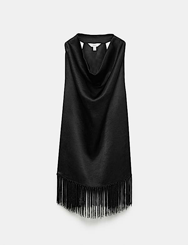 Satin Cowl Neck Tassel Top - JO
