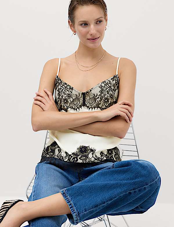 Longline Lace Insert Cami Top - BN