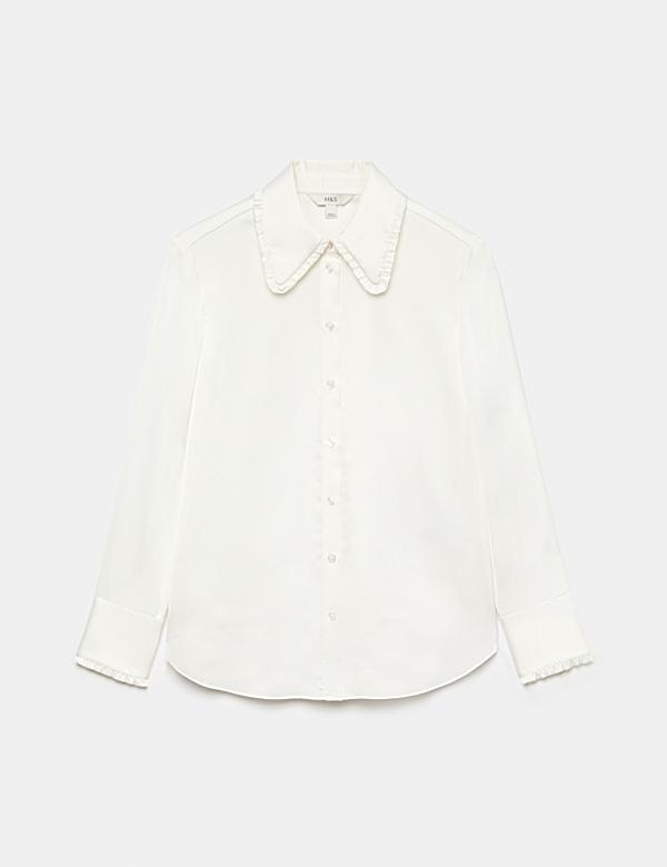 Satin Collared Frill Detail Shirt - JE