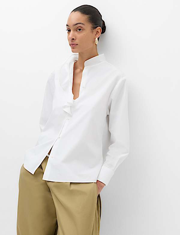 Pure Cotton Frill Detail High Neck Shirt - AU