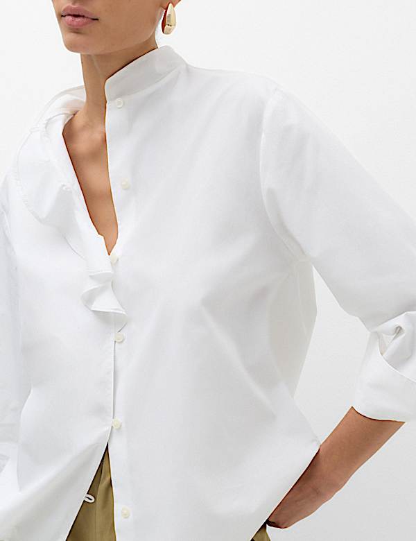 Pure Cotton Frill Detail High Neck Shirt - AU