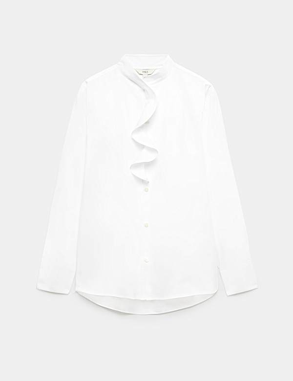 Pure Cotton Frill Detail High Neck Shirt - AU