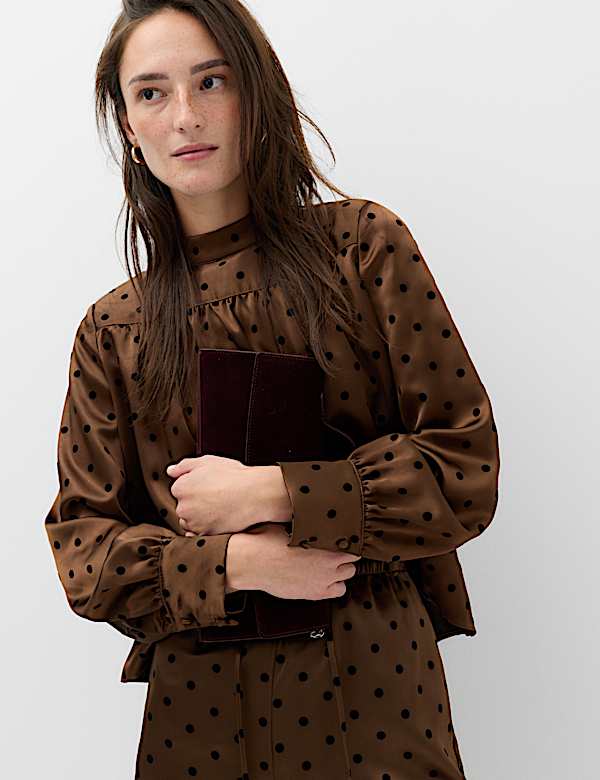 Polka Dot High Neck Padded Shoulder Top - RS