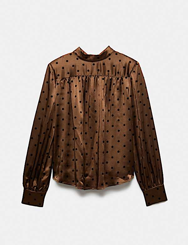 Polka Dot High Neck Padded Shoulder Top - RS