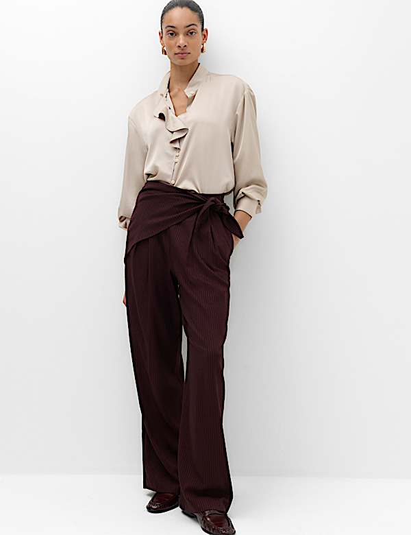 Satin Ruffle High Neck Shirt - VN