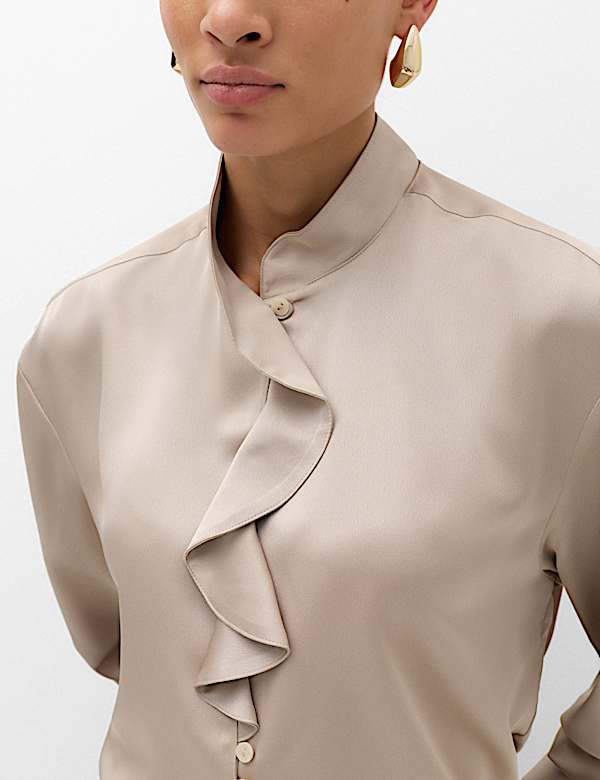 Satin Ruffle High Neck Shirt - VN