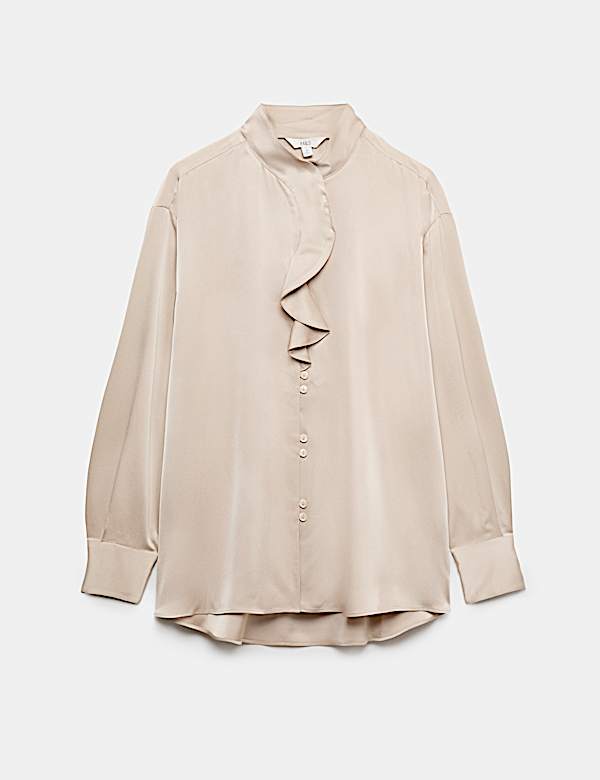 Satin Ruffle High Neck Shirt - VN