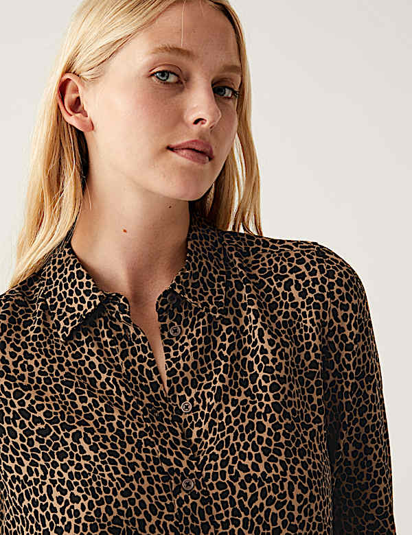 Printed Collared Long Sleeve Shirt