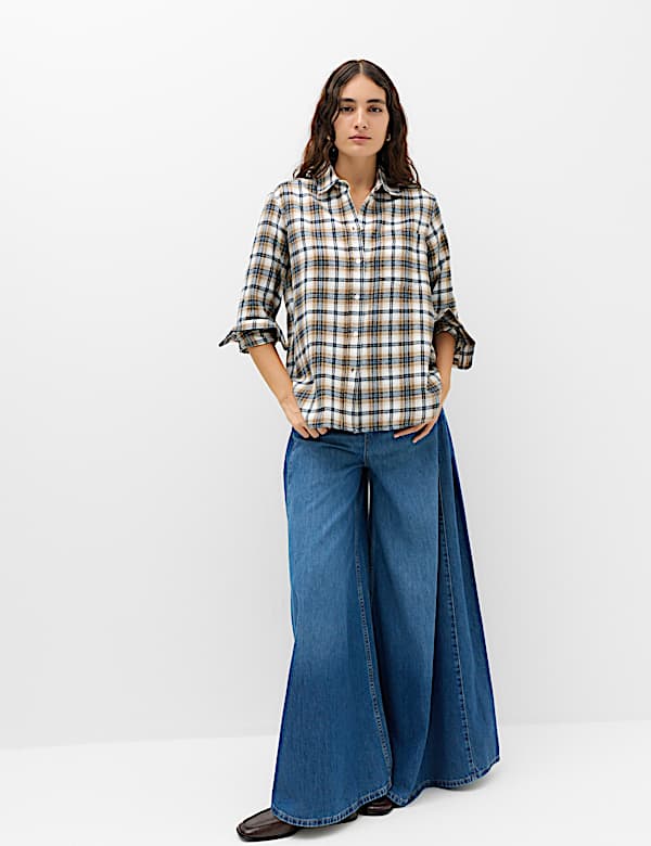 Pure Cotton Checked Collared Shirt - NZ