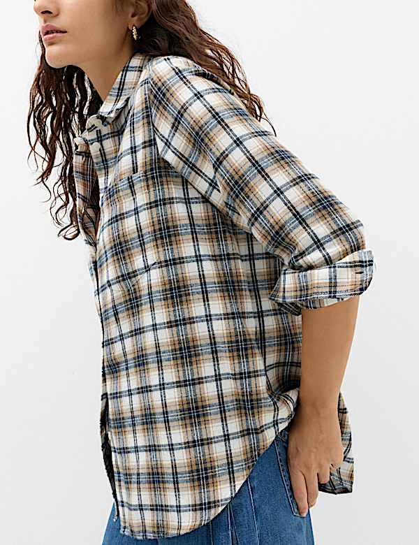 Pure Cotton Checked Collared Shirt - NZ