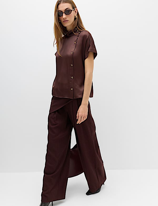 Satin Funnel Neck Button Detail Shirt - UA