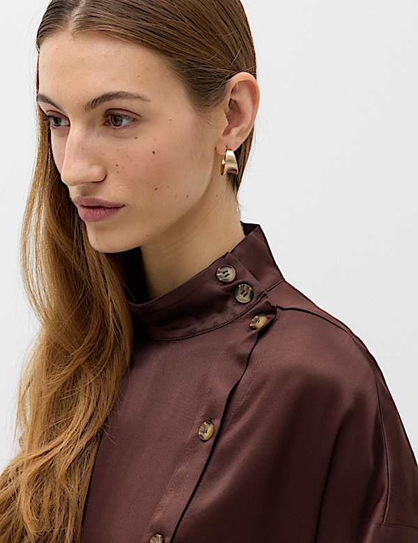 Satin Funnel Neck Button Detail Shirt - UA