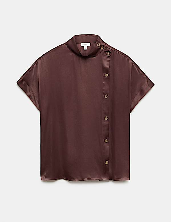 Satin Funnel Neck Button Detail Shirt - UA
