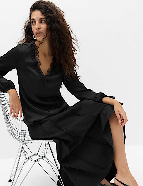 Satin V Neck Lace Detail Top - MX