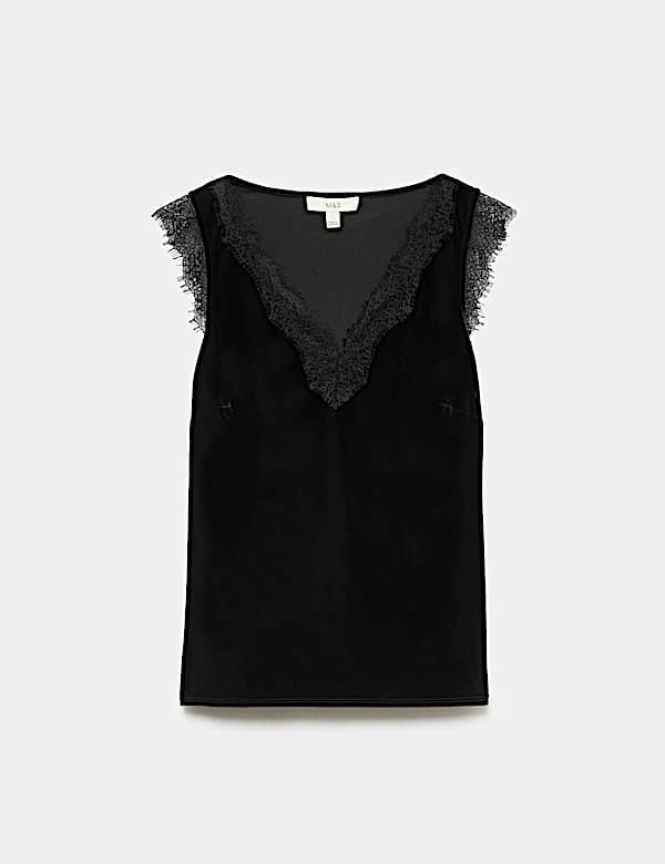 Velvet V Neck Lace Insert Cami Top - UA