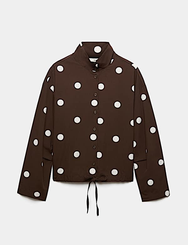 Pure Cotton Polka Dot Funnel Neck Drawstring Shirt - CY