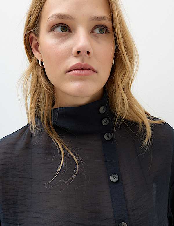 Lyocell Rich Sheer Funnel Neck Relaxed Shirt - AU