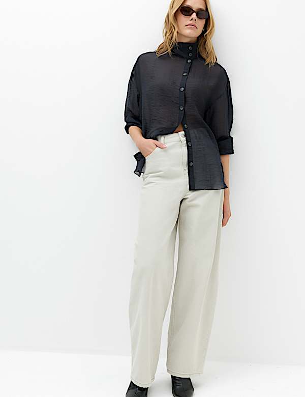 Lyocell Rich Sheer Funnel Neck Relaxed Shirt - AU