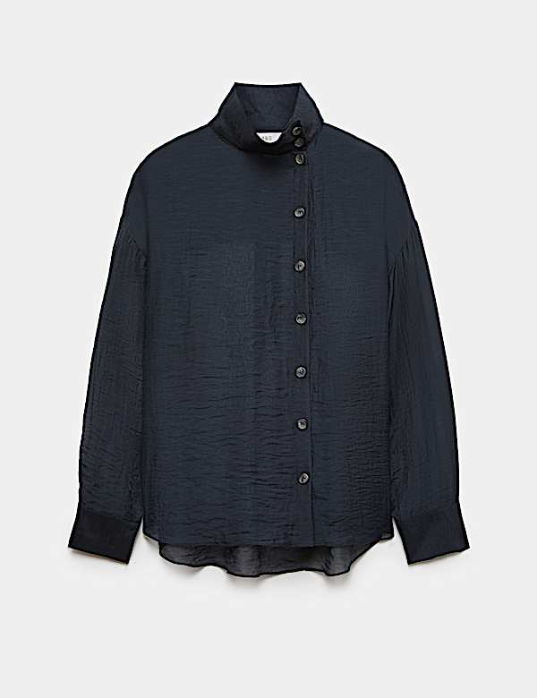 Lyocell Rich Sheer Funnel Neck Relaxed Shirt - AU