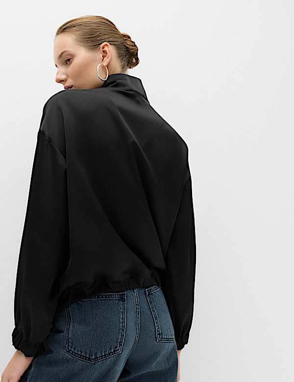 Satin Funnel Neck Button Detail Shirt - JP