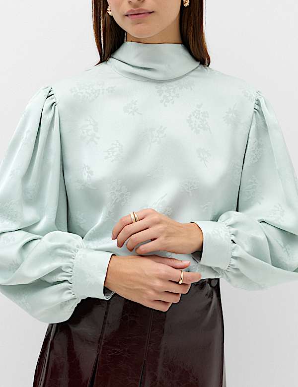 Jacquard High Neck Blouse