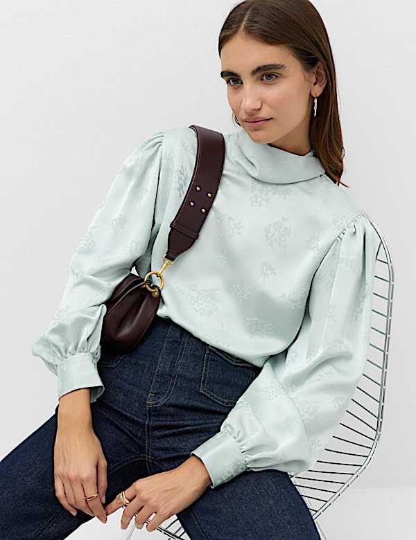 Jacquard High Neck Blouse