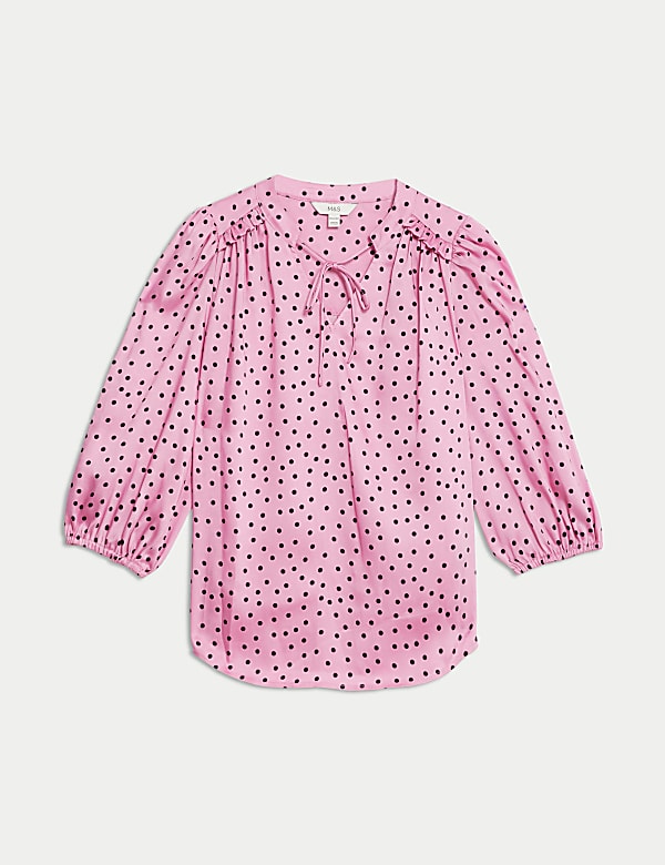 Printed Tie Neck Popover Blouse - JE